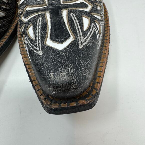 J.B. Dillon Black White Goat Leather Cowgirl Boots 6 Wings Cross Mexico Western - Picture 6 of 12